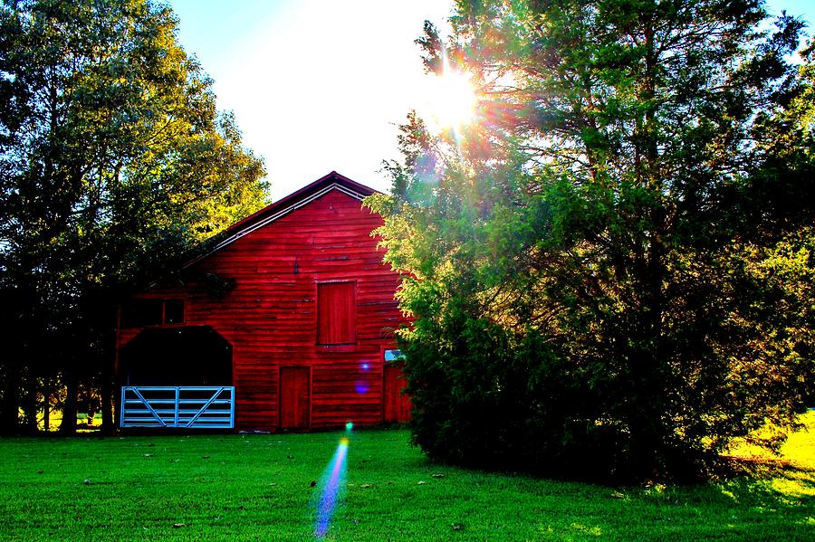 Sun Shining Over Red Barn Photograph by Cynthia Guinn