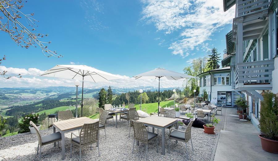Sun Terrace Of Hotel Moosegg With View Of Langnau Im Emmental, Bern Canton, Switzerland Photograph by Karl-heinz Hug