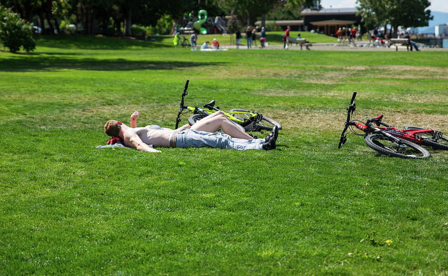 Sunbathing Cyclists Photograph by Tom Cochran