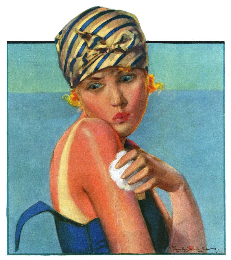 Vintage Drawing - Sunburned Sunbather by Penrhyn Stanlaws