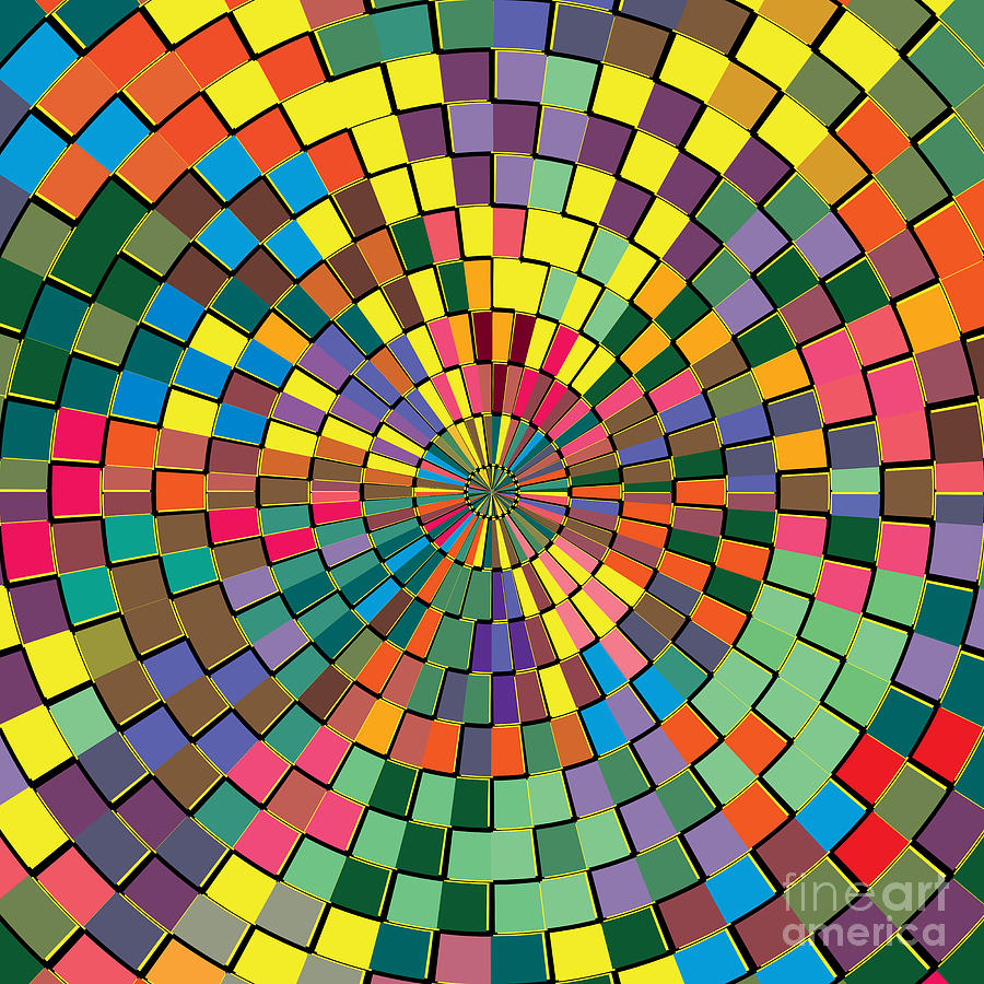 Sunburst Pixels Squares Colorful Rays Mosaic Pattern Digital Art by Cro