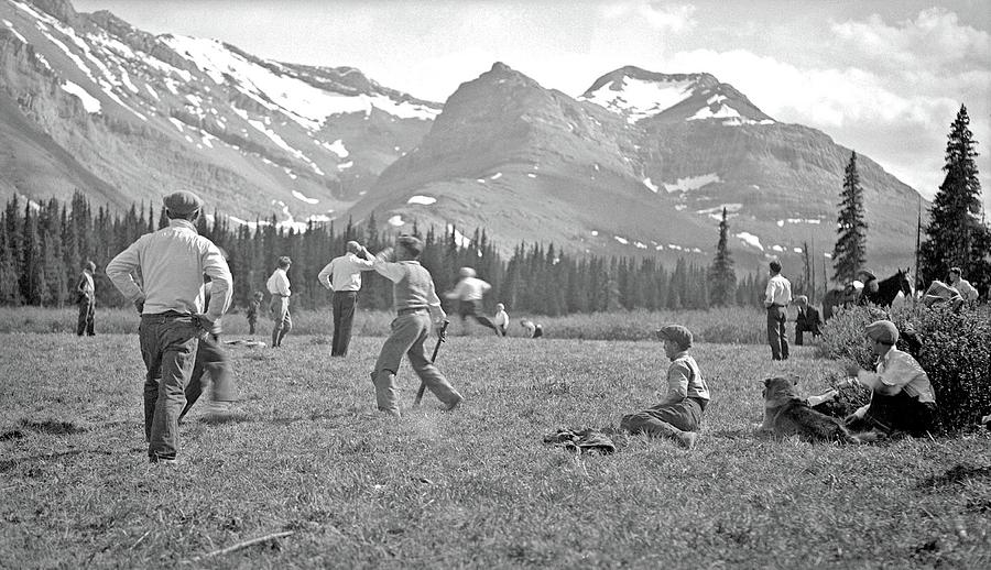 Sunday baseball game outside Mountain Park, Alberta, ca. 1925 by Charles Lee Painting by Celestial Images