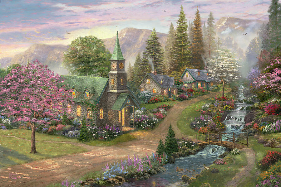 Sunday Morning Chapel Painting by Thomas Kinkade Studios Sunday Morning Chapel Painting by Thomas Kinkade Studios