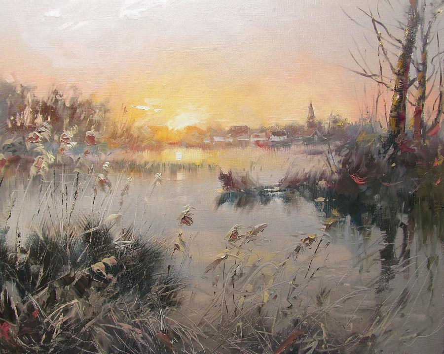 Sundown Over A Lake Painting