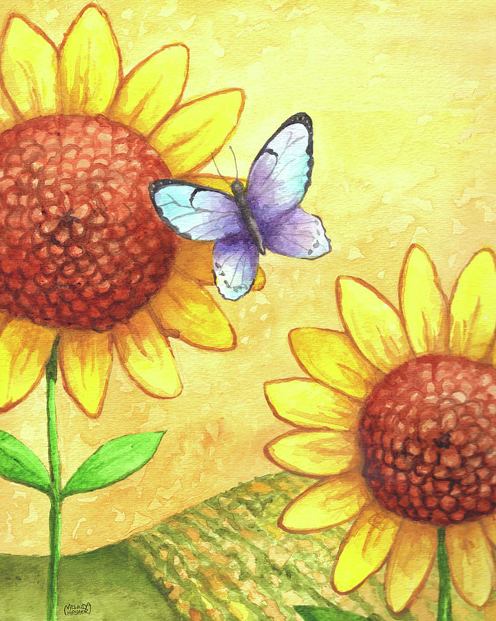 sunflower and butterfly painting