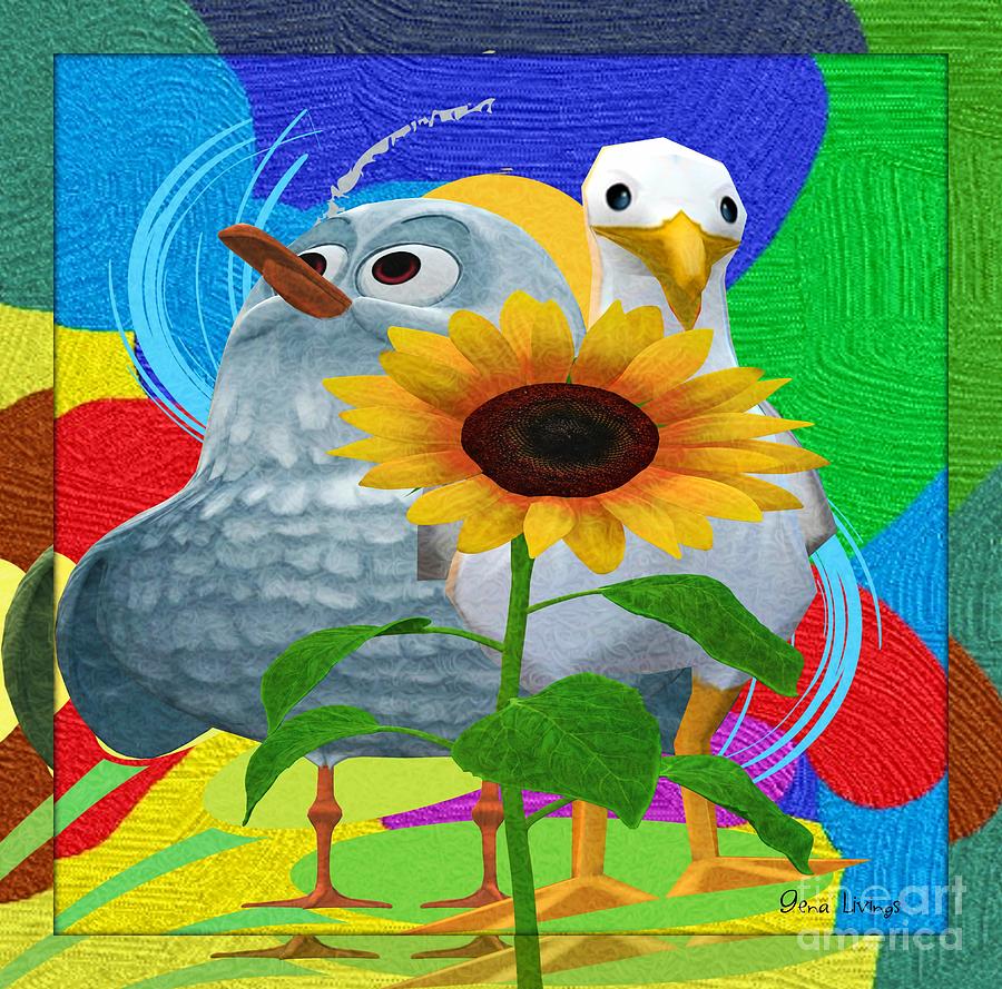 Sunflower Birdland Digital Art by Gena Livings