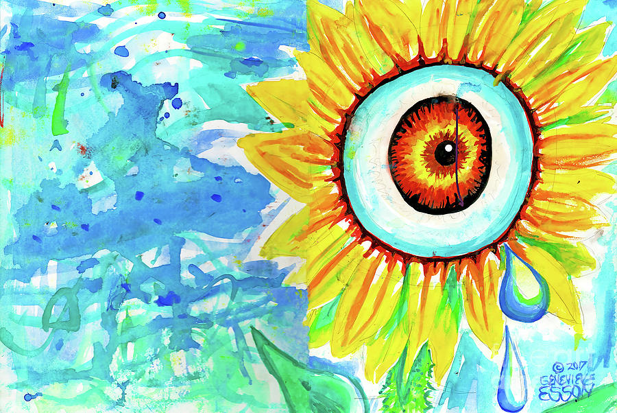 Sunflower Eye With Tear Drop Painting by Genevieve Esson