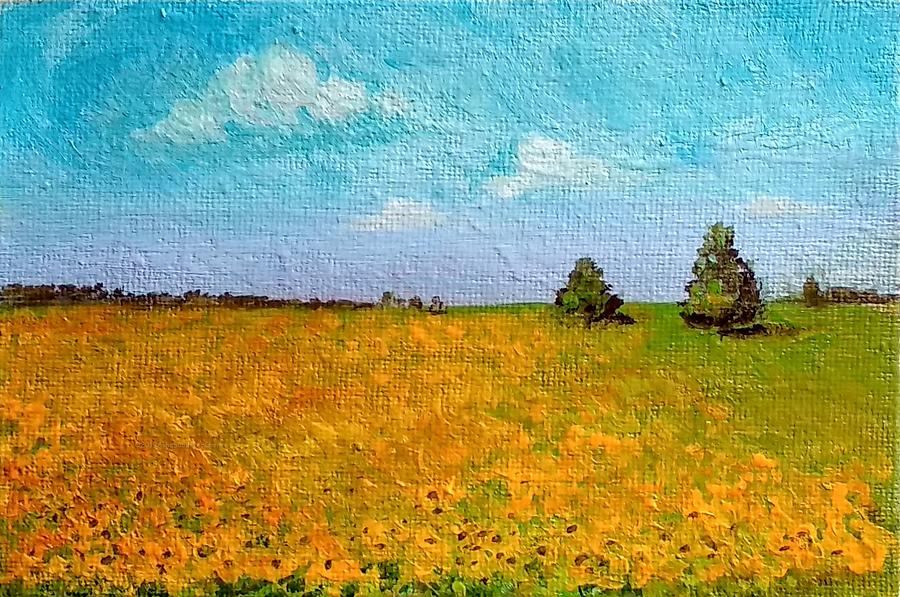 Sunflower Fields-end Of Summer Painting