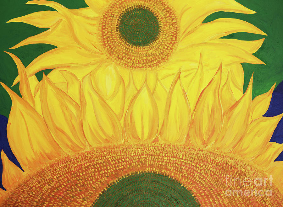 Sunflower In Green Horizontal Painting by Carrie Godwin