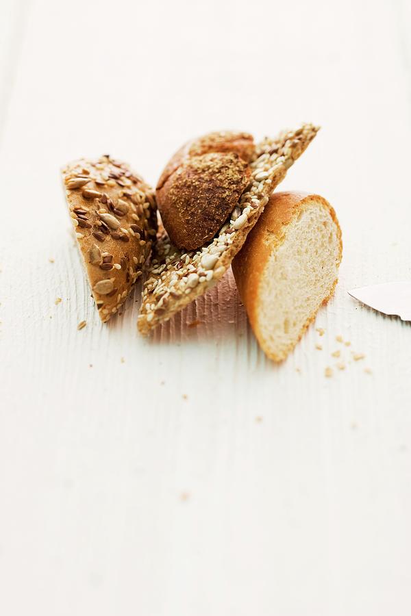 Sunflower Seed Bread, Seeded Bread, Crispbread And White Bread Photograph by Michael Wissing