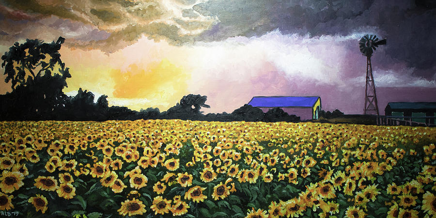 Sunset Painting - Sunflower Sunset by Robert Beers