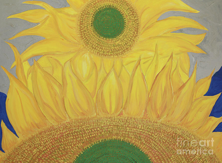 Sunflower Sunshine In Grey Horizontal Painting by Carrie Godwin