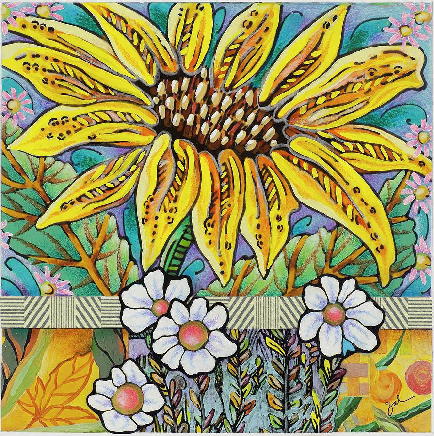 Sunflower With Meadow Grass Drawing by Janice A Larson