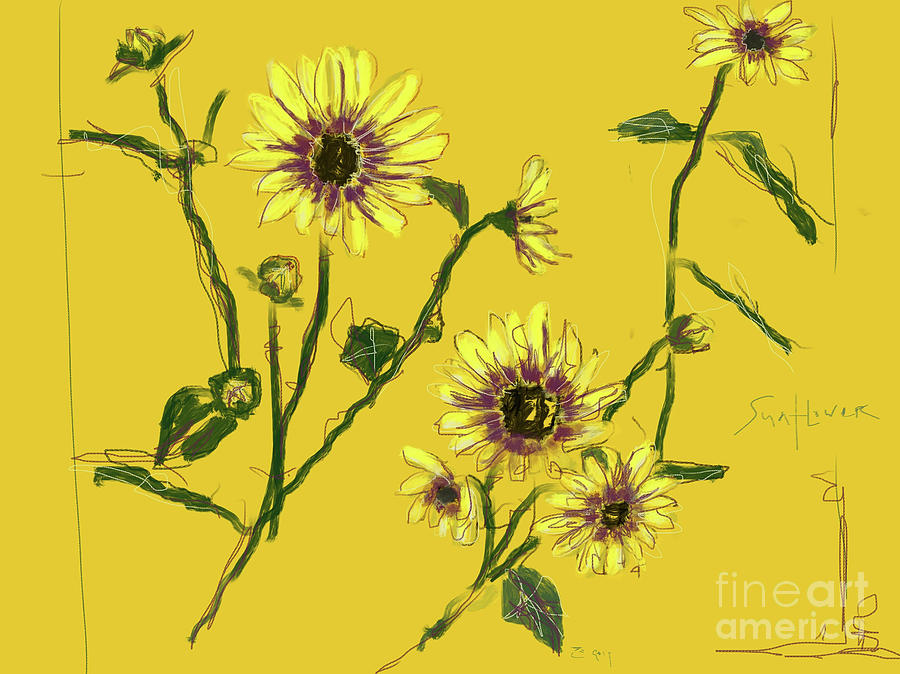 Sunflower yellow madness Painting by Go Van Kampen