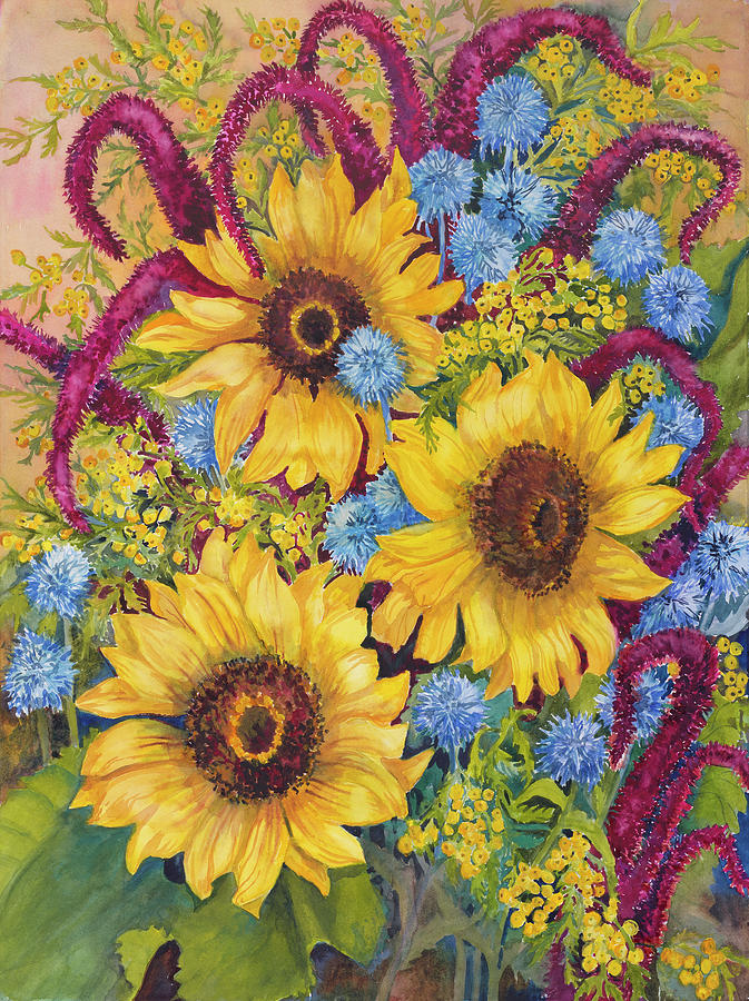 Sunflowers Painting - Sunflowers And Thistles by Joanne Porter