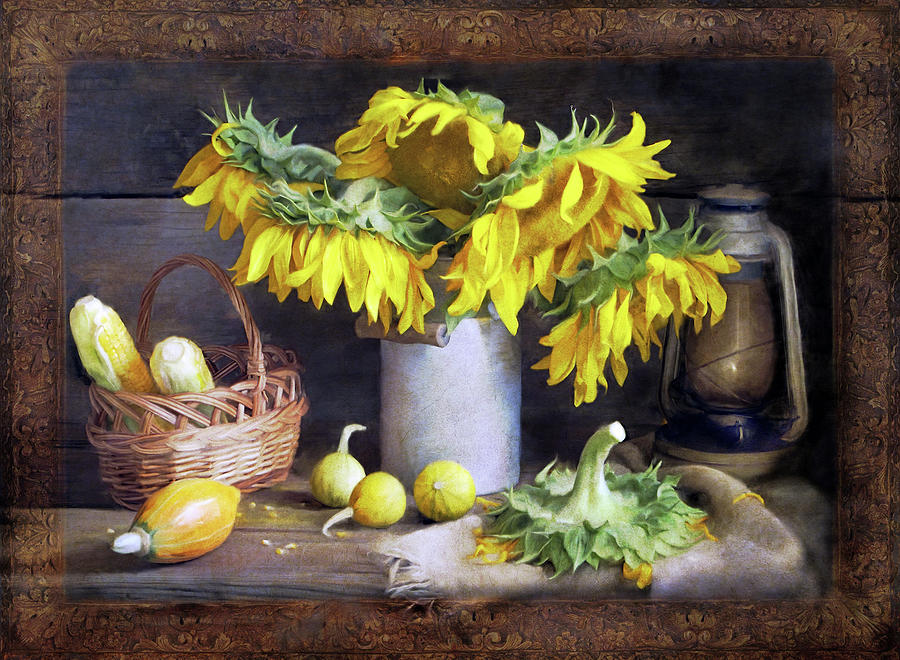 Flower Painting - Sunflowers Autumn Harvest Still Life by Katrina Jones