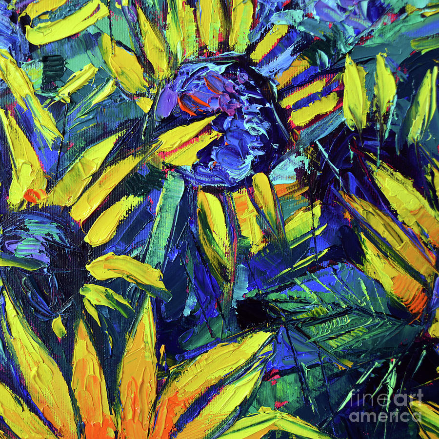 SUNFLOWERS Detail - palette knife oil painting Mona Edulesco Painting by Mona Edulesco