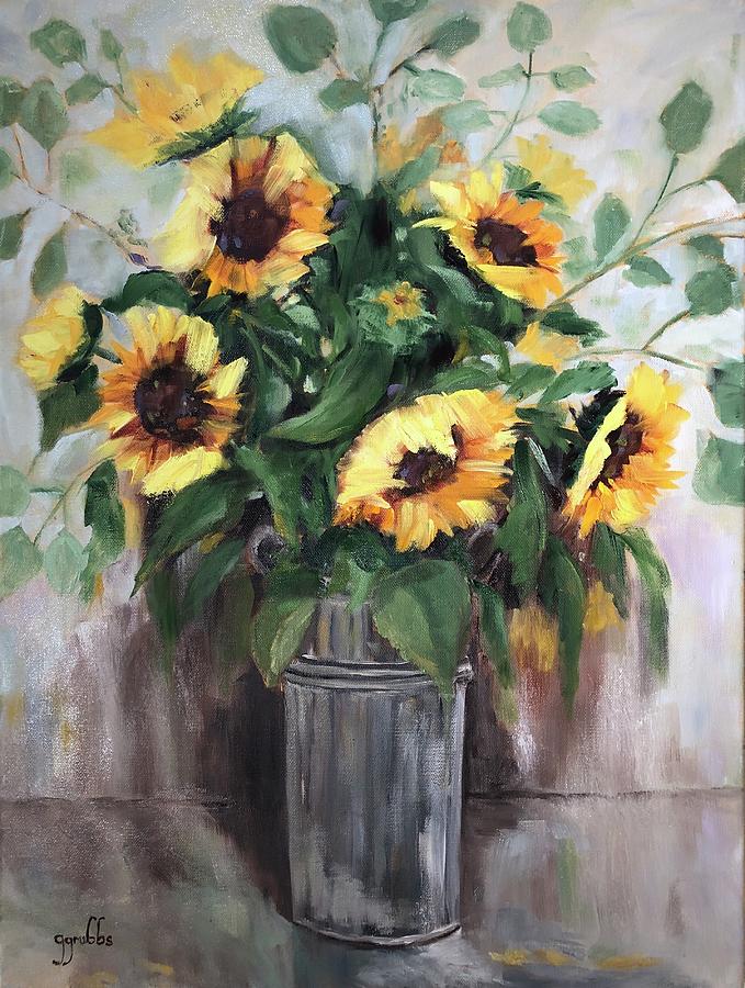 Sunflowers in a French Tin Painting by Glenda Grubbs - Fine Art America