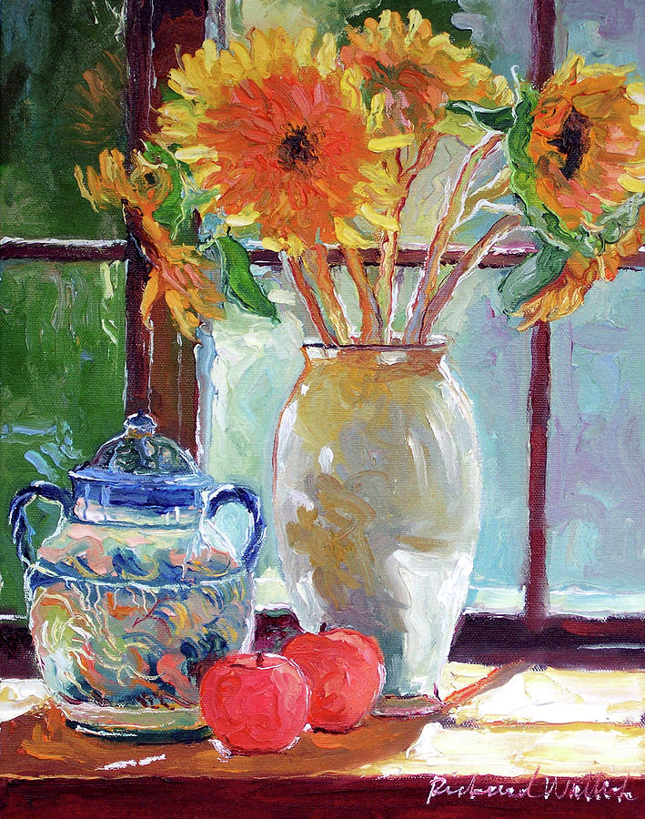 Sunflowers In A Vase Painting by Richard Wallich