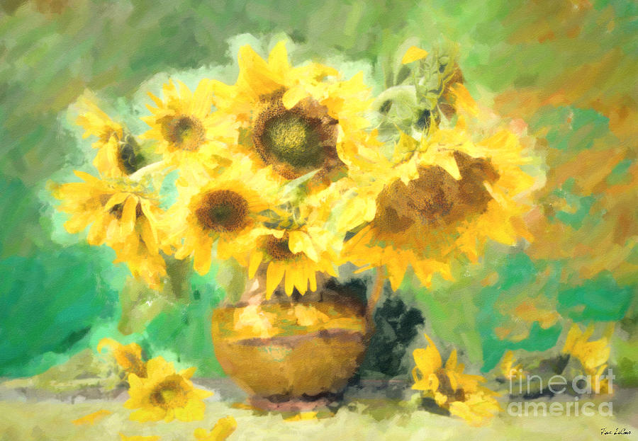 Sunflowers In A Vase Painting