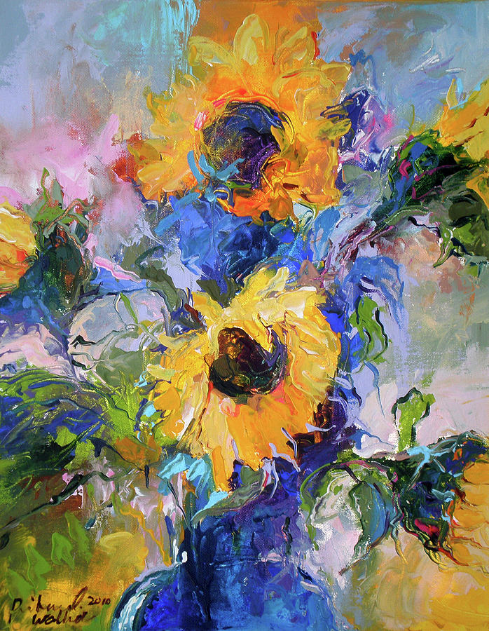 Flower Painting - Sunflowers In Blue Vase by Richard Wallich