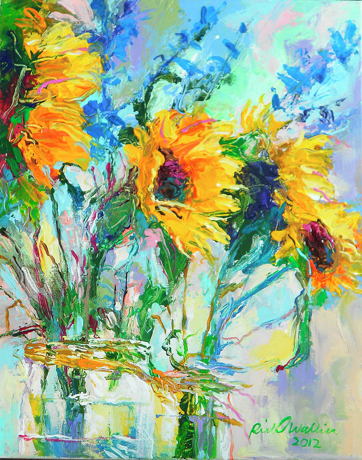 Sunflowers In Glass Bottles Painting By Richard Wallich Pixels   Sunflowers In Glass Bottles Richard Wallich 