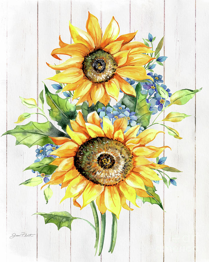 Sunflowers On Shiplap Painting by Jean Plout