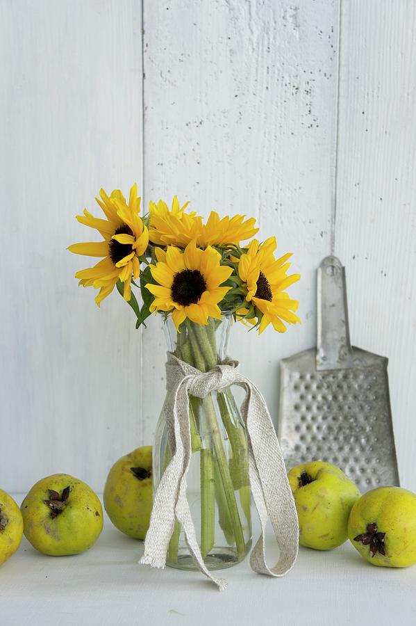 Sunflowers, Quinces And Metal Grater Photograph by Martina Schindler