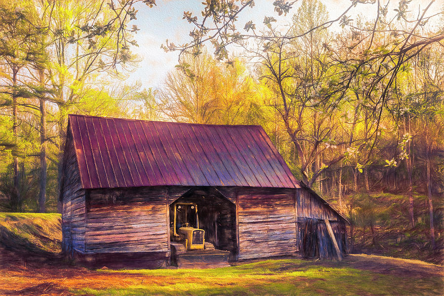 Sunlight on the Barn in Spring Watercolor Painting Photograph by Debra and Dave Vanderlaan