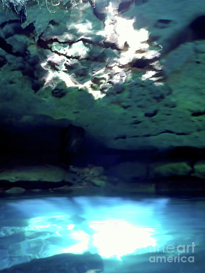 Sunlight Reflections In The Cenote Photograph by D Hackett
