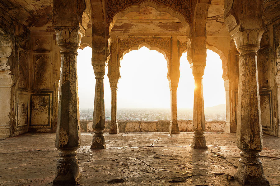 Architecture Digital Art - Sunlight Through Pillars In Sun Temple, Jaipur, Rajasthan, India by Manuel Sulzer