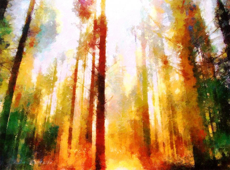 Sunlit Forest Painting by Lelia DeMello