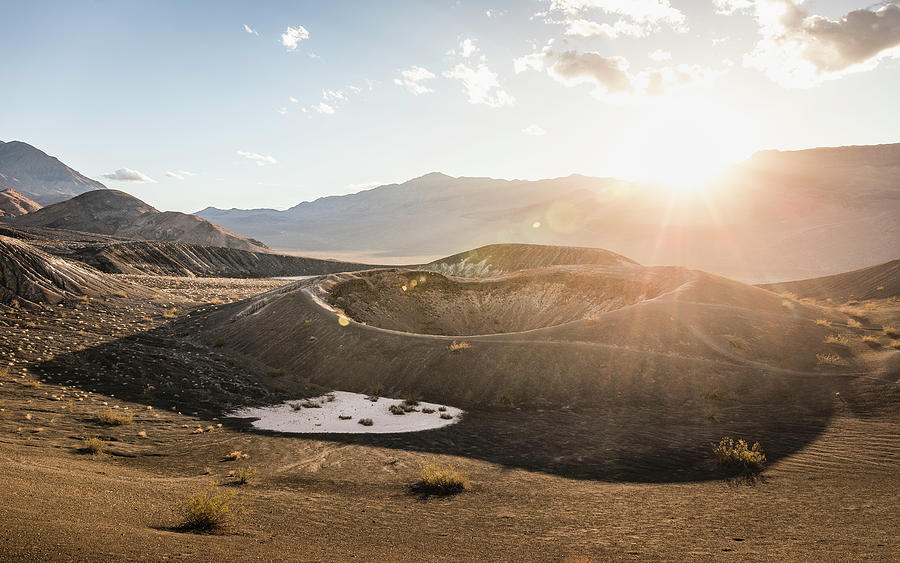 Death Valley National Park Digital Art - Sunlit Landscape At Ubehebe Crater In Death Valley National Park, California, Usa by Manuel Sulzer
