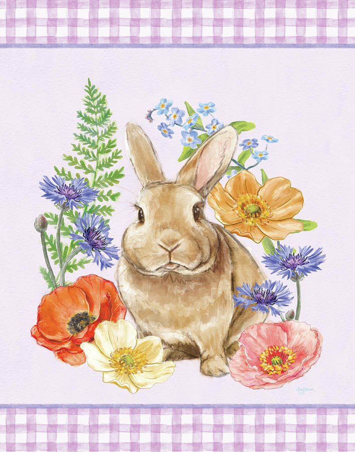 Animal Painting - Sunny Bunny II Checker Border Purple by Mary Urban