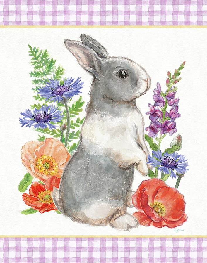 Animal Painting - Sunny Bunny Iv Checker Border by Mary Urban