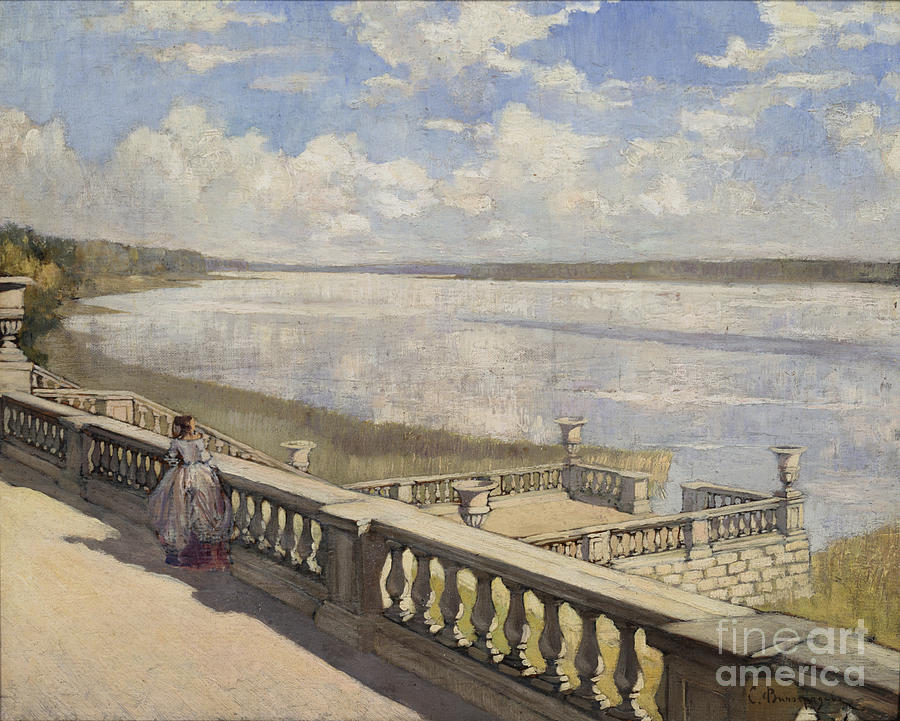 Sunny Day. A Lady At The Balustrade Drawing by Heritage Images