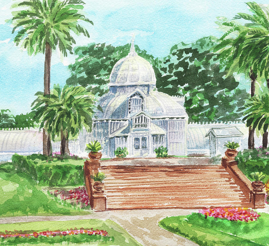 Sunny Day Conservatory Of Flowers Watercolor Painting