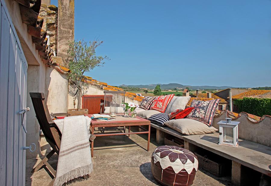 Sunny Day In A Comfortable Seating Area On A Mediterranean Roof Terrace Photograph by Jos-luis Hausmann