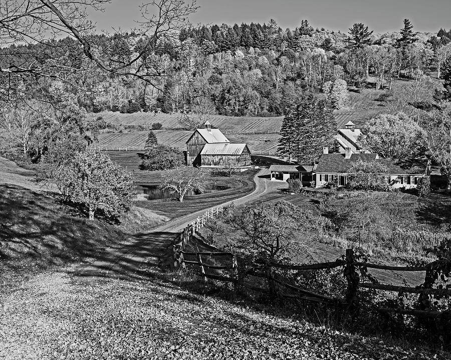 Fall Photograph - Sunny day on Sleepy Hollow Farm Woodstock Vermont Black and White by Toby McGuire