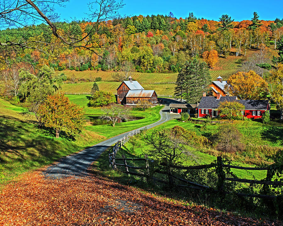 Sunny day on Sleepy Hollow Farm Woodstock Vermont Fall Foliage Photograph by Toby McGuire