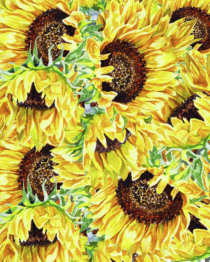 Sunny Day Watercolor Sunflowers Pattern Painting by Irina Sztukowski ...