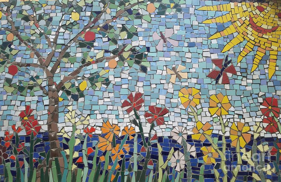 Sunny Garden Mosaic  Mixed Media by Lou Ann Bagnall