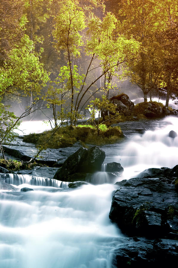 Sunny Norway Waterfall Photograph by Skeijzer