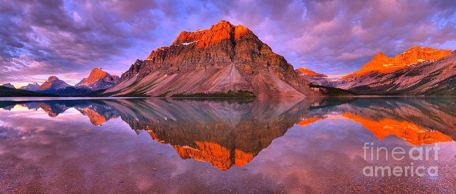 Sunrise Across The Bow Lake Peaks Photograph by Adam Jewell