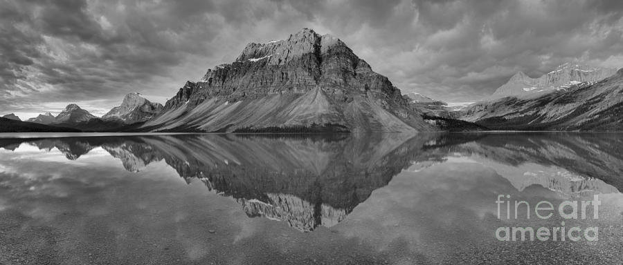 Sunrise Across The Bow Lake Peaks Black And White Photograph by Adam Jewell