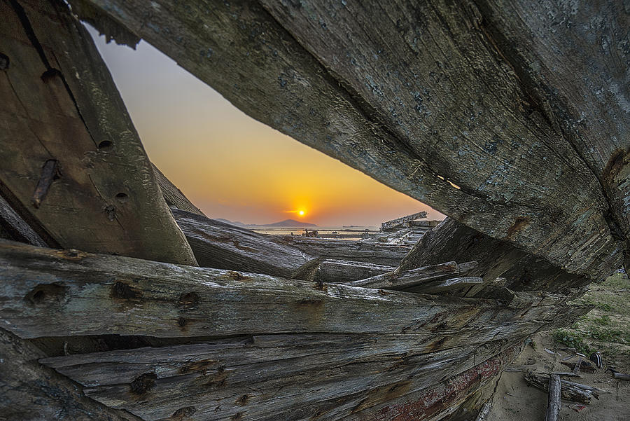 Documentary Photograph - Sunrise Among Ruins Of Ship by Handi Nugraha