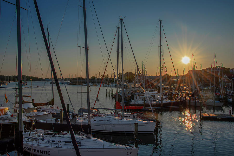 Sunrise Among the Sailboats at Annapolis Maryland Photograph by Bill Cannon