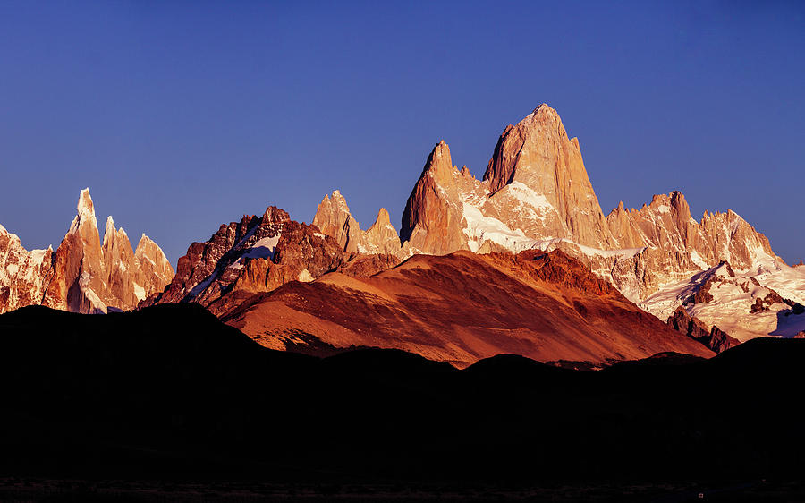 Sunrise at Fitzroy and Cerro Torre in Argentinean Patagonia Photograph by Kamran Ali