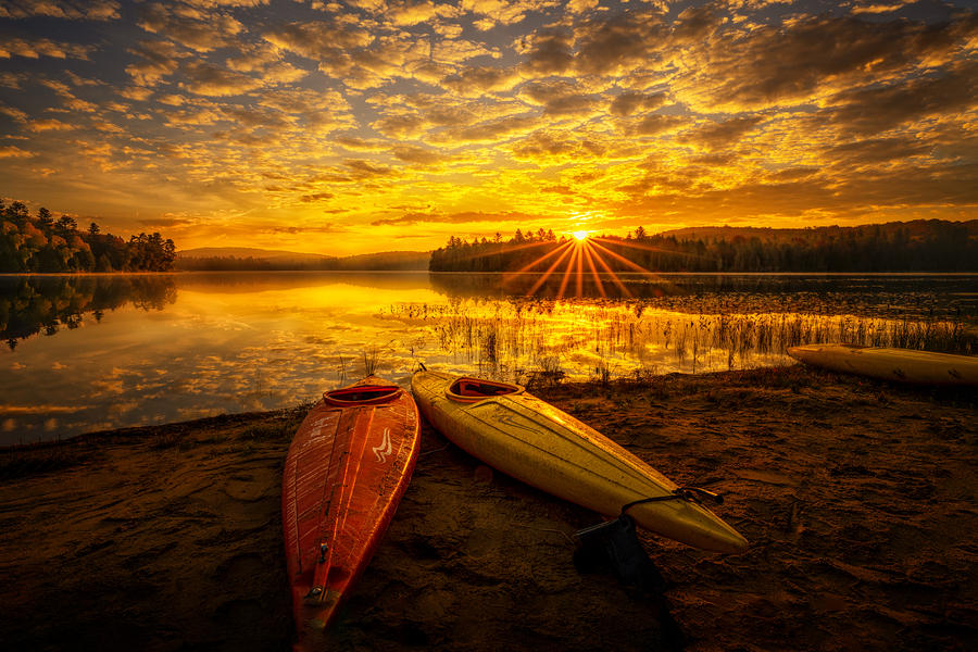 Boat Photograph - Sunrise At Lake by Siyu And Wei Photography