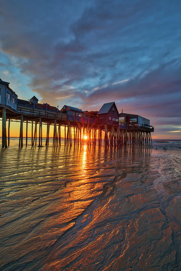 Sunrise at Old Orchard Beach with its iconic Pier Photograph by Juergen Roth